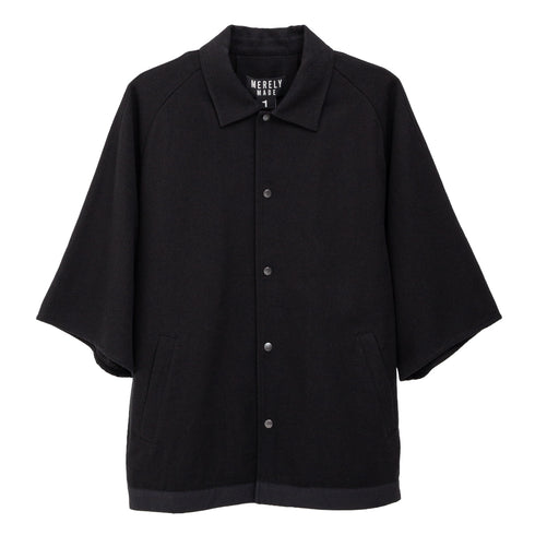 Merely Made Dobby Cotton Raglan Cape Shirt Black 25SML279SH-1 10931289 Front Degli Uberti